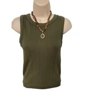 Elegant Olive Sleeveless Tank Top with Necklace